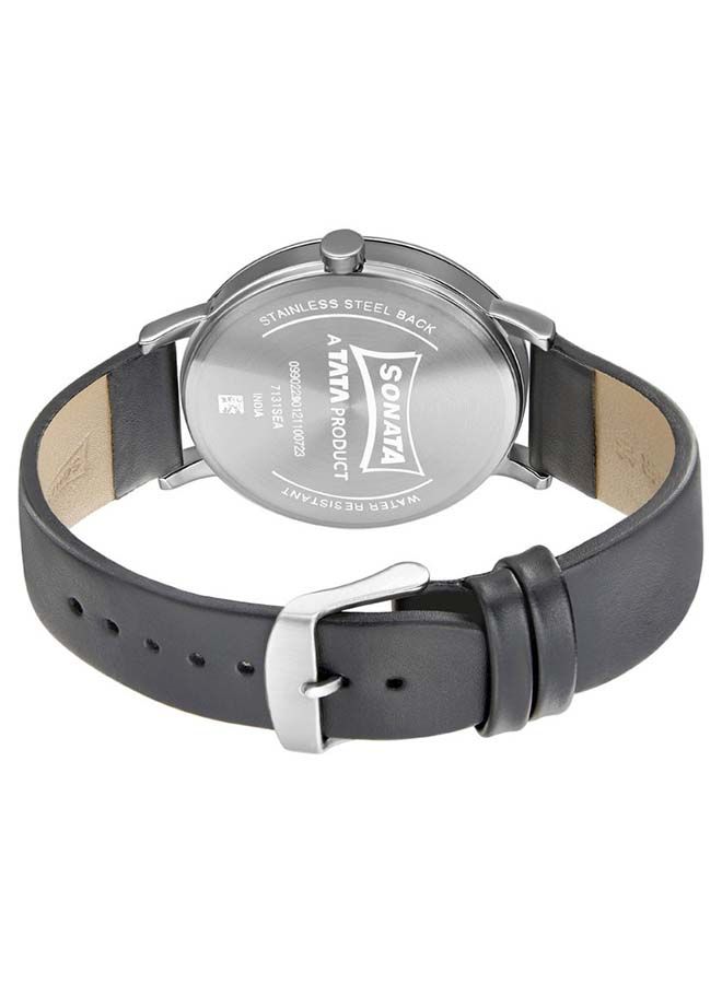 سوناتا ساعة يد جلدية دائرية بعقارب  -  مم - أسود - Image 4
