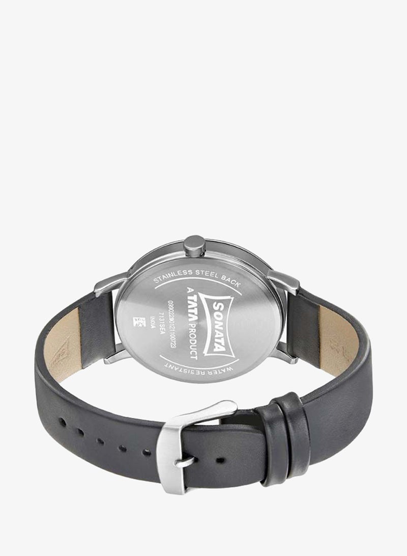 Sonata Round Shape Leather Band Analog Wrist Watch 7131SL05 - 42 mm - Black - Image 4