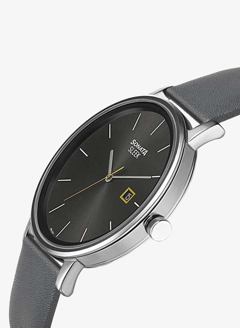Sonata Round Shape Leather Band Analog Wrist Watch 7131SL05 - 42 mm - Black - Image 3