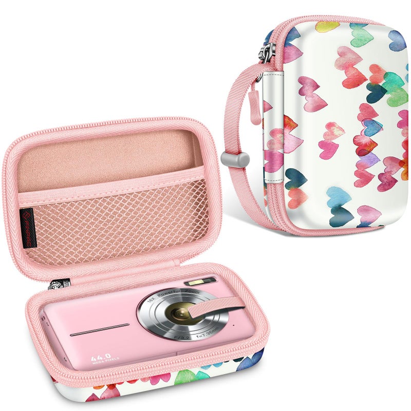 Fintie Digital Camera Case Compatible with Kodak Pixpro FZ55/ FZ45/ FZ53/ FZ43/ WPZ2, Canon PowerShot ELPH 360/ Lecran/CAMKORY, Small Cameras Carrying Bag, Raining Hearts - Image 1