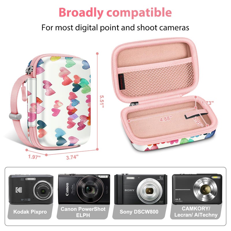 Fintie Digital Camera Case Compatible with Kodak Pixpro FZ55/ FZ45/ FZ53/ FZ43/ WPZ2, Canon PowerShot ELPH 360/ Lecran/CAMKORY, Small Cameras Carrying Bag, Raining Hearts - Image 2