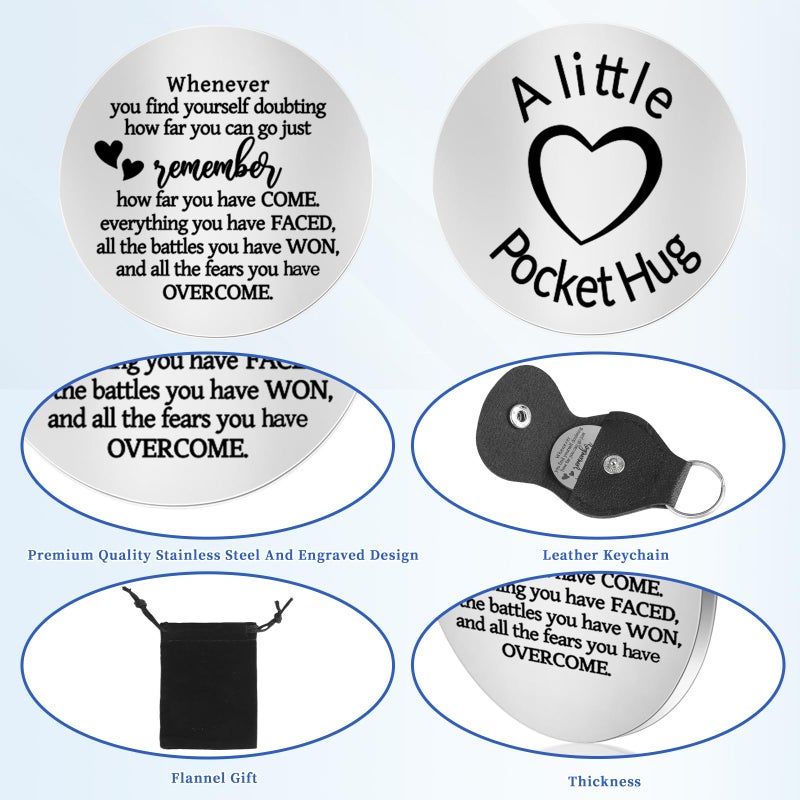 Chambom Pocket Hug Token - Long Distance Relationship Keepsake Stainless Steel Double Sided Inspirational Gifts Graduation Gifts Father's Day Mothers Day Friends Christmas Gift for Mom with Keychain - Image 3