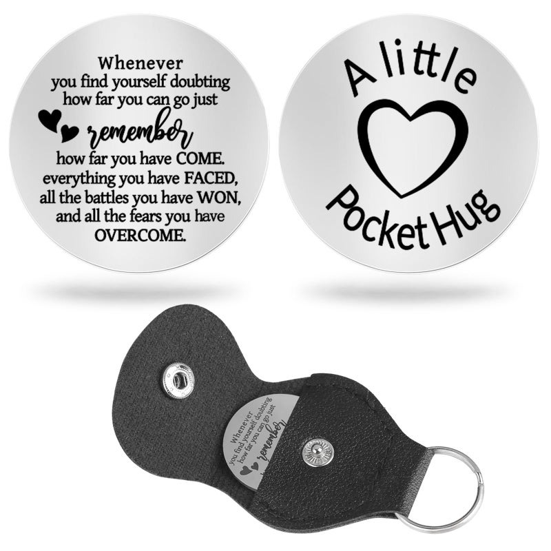 Chambom Pocket Hug Token - Long Distance Relationship Keepsake Stainless Steel Double Sided Inspirational Gifts Graduation Gifts Father's Day Mothers Day Friends Christmas Gift for Mom with Keychain - Image 1