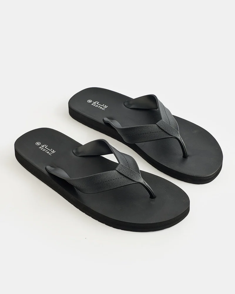 REDTAG Men Black Plain Flip Flops