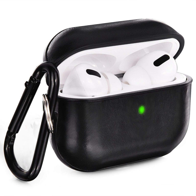 V-MORO Airpods Pro Case,V-MORO Premium Leather Airpod Pro Case for Airpods Pro [Front LED Visible] Protective Airpod Pro Case Cover Black - Image 1