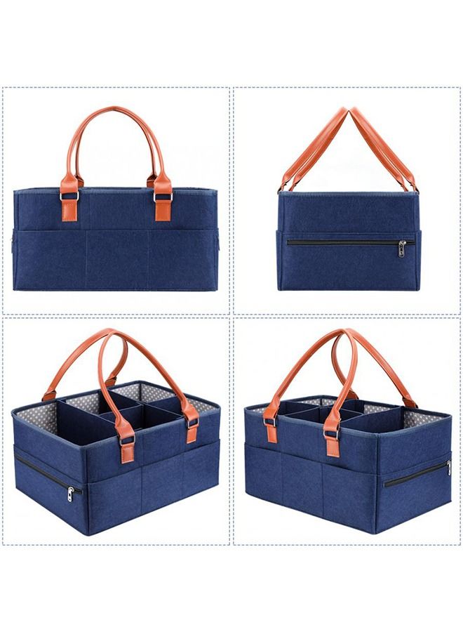 Arabest Baby Diaper Caddy Bag With Zipper Lid And Leather Handle  Dark Blue  - Image 2