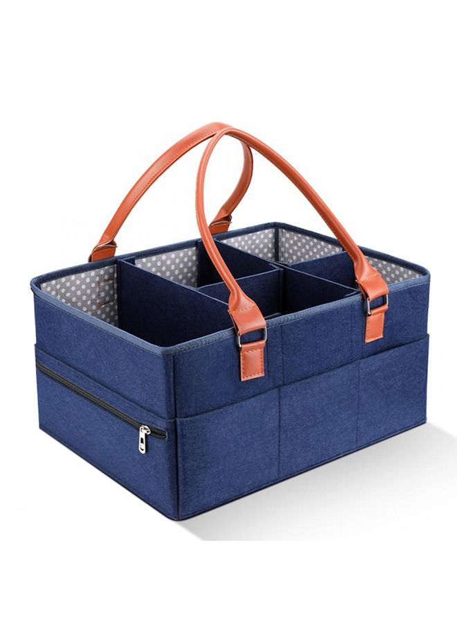 Arabest Baby Diaper Caddy Bag With Zipper Lid And Leather Handle  Dark Blue  - Image 1