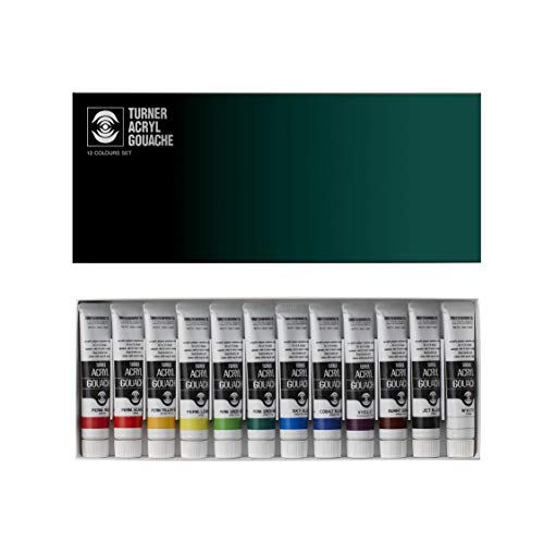 Turner Acrylic Paint Set Artist Acryl Gouache  Super Concentrated Vibrant Acrylics Fast Drying Velvety Matte Finish  Set of 12  20 ml Tubes