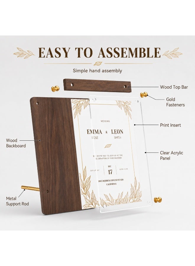 SRLIWHITE A6 Acrylic Display Sign, Faux Walnut Woodgrain Frame, Clear Acrylic Panel, Gold Metal Hardware, Tabletop Menu Holder, Certificate And Price Display (14.5*19.5 CM) - Image 4