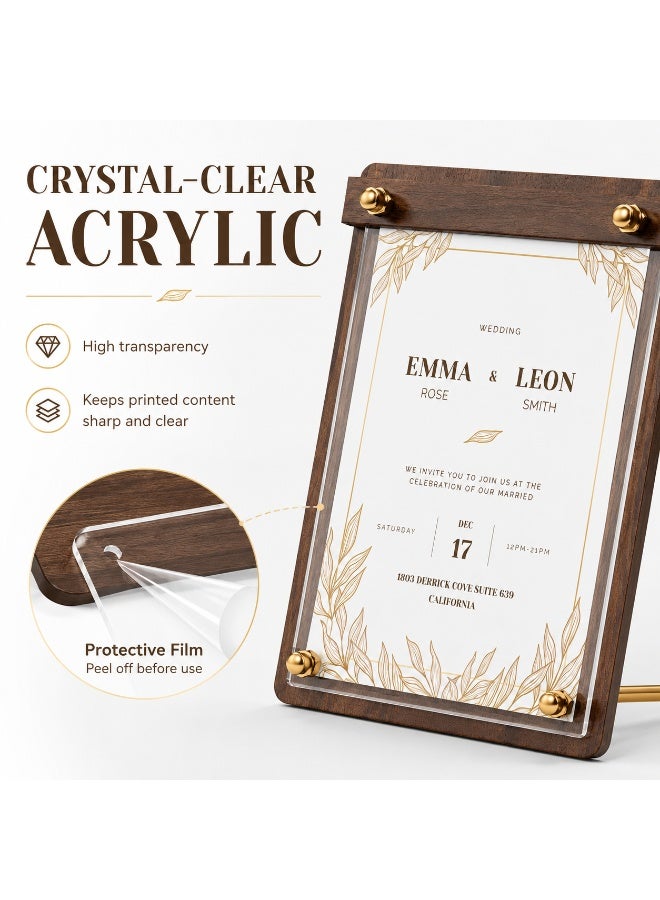 SRLIWHITE A6 Acrylic Display Sign, Faux Walnut Woodgrain Frame, Clear Acrylic Panel, Gold Metal Hardware, Tabletop Menu Holder, Certificate And Price Display (14.5*19.5 CM) - Image 5