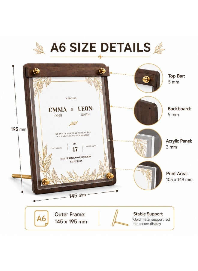 SRLIWHITE A6 Acrylic Display Sign, Faux Walnut Woodgrain Frame, Clear Acrylic Panel, Gold Metal Hardware, Tabletop Menu Holder, Certificate And Price Display (14.5*19.5 CM) - Image 2