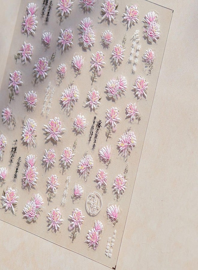 FDSQHSA 1 Sheets 5D Embossed Flower Nail Stickers Self Adhesive Pink White Yellow Floral Nail Art Stickers Spring Summer Flowers Nail Decals Nail Art Supplies for Women DIY Nail Decoration - Image 4