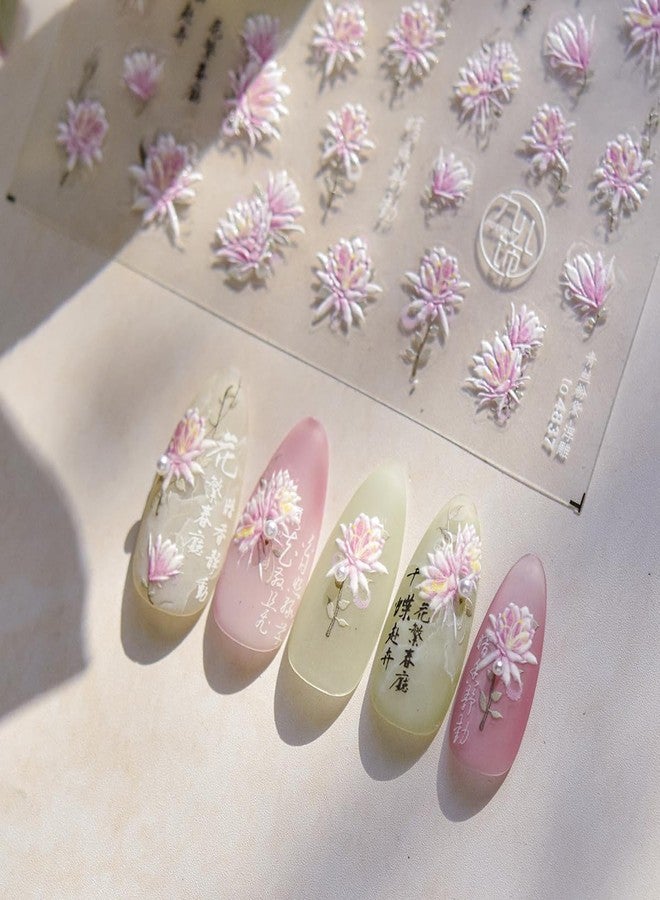 FDSQHSA 1 Sheets 5D Embossed Flower Nail Stickers Self Adhesive Pink White Yellow Floral Nail Art Stickers Spring Summer Flowers Nail Decals Nail Art Supplies for Women DIY Nail Decoration - Image 5