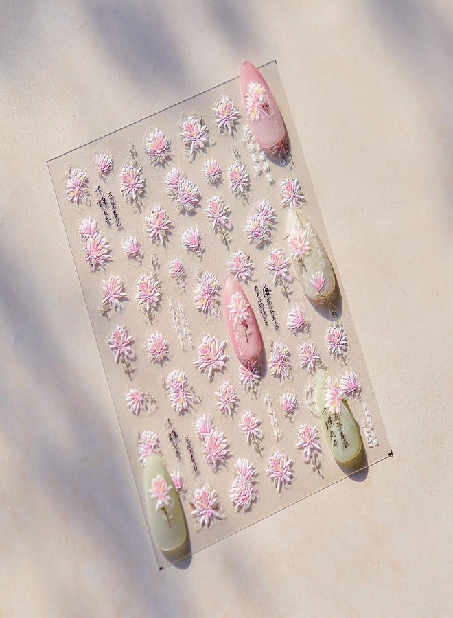 FDSQHSA 1 Sheets 5D Embossed Flower Nail Stickers Self Adhesive Pink White Yellow Floral Nail Art Stickers Spring Summer Flowers Nail Decals Nail Art Supplies for Women DIY Nail Decoration - Image 3