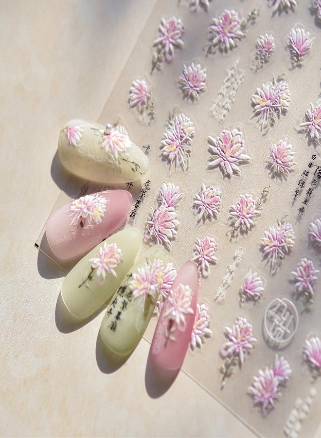 FDSQHSA 1 Sheets 5D Embossed Flower Nail Stickers Self Adhesive Pink White Yellow Floral Nail Art Stickers Spring Summer Flowers Nail Decals Nail Art Supplies for Women DIY Nail Decoration - Image 1
