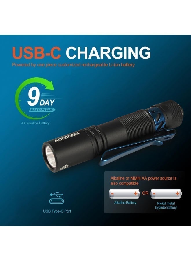 Acebeam Pokelit AA Rechargeable EDC Flashlight, 3 Brightness Levels, IP68 Waterproof Precision Optics (Everyday Carry, Camping, Outdoor Utility) - Image 5