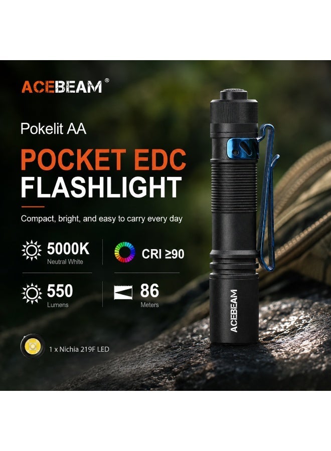 Acebeam Pokelit AA Rechargeable EDC Flashlight, 3 Brightness Levels, IP68 Waterproof Precision Optics (Everyday Carry, Camping, Outdoor Utility) - Image 1