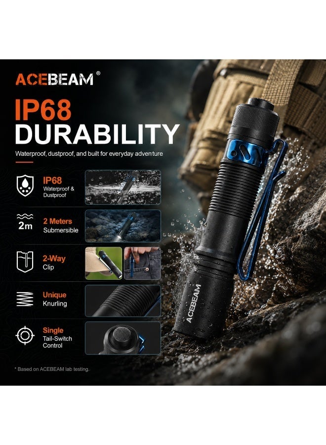 Acebeam Pokelit AA Rechargeable EDC Flashlight, 3 Brightness Levels, IP68 Waterproof Precision Optics (Everyday Carry, Camping, Outdoor Utility) - Image 2