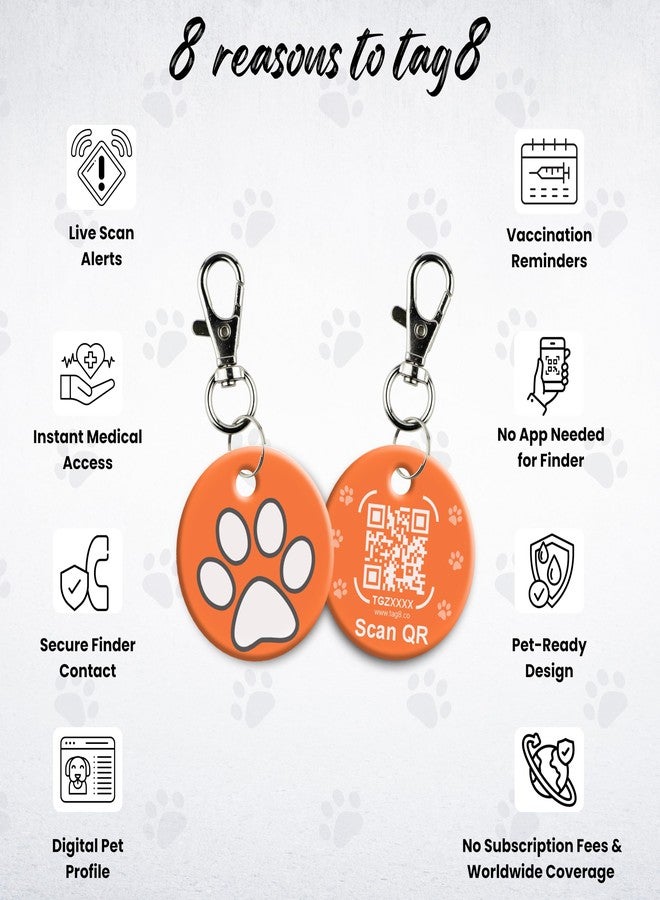 tag8 QR Code ID Tag for Dogs & Cats, Real-Time Scan Alerts, Online Pet Info Access, No Subscription or Fees, Durable Pet Tag for Collars - Orange - Image 3