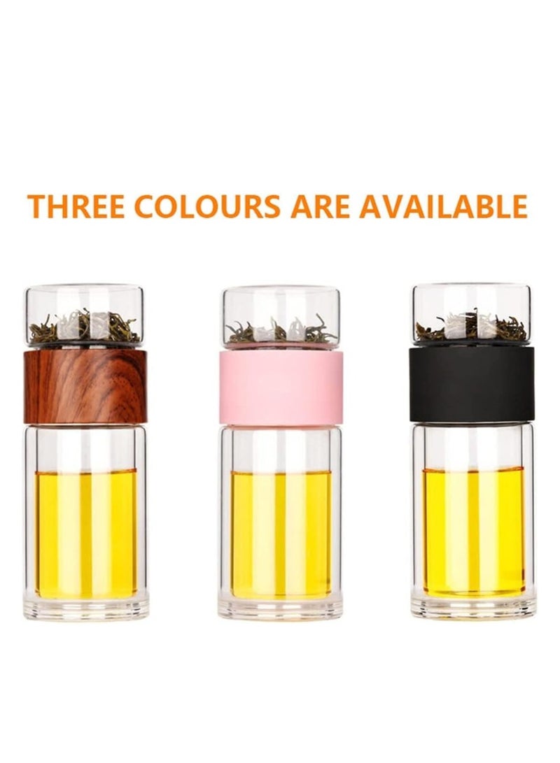 TRASSLE Glass Tea Infuser,Bottle Tea Flood Cup,Double Wall Portable Travel Tumbler Mug,Leakproof Tea Bottle with Strainer Carry,Tea water separating cup,Travel Mug with Strainer (Wood color, 250ml)  - Image 2