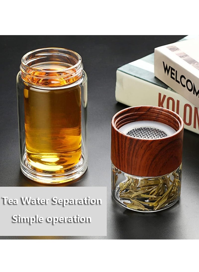 TRASSLE Glass Tea Infuser,Bottle Tea Flood Cup,Double Wall Portable Travel Tumbler Mug,Leakproof Tea Bottle with Strainer Carry,Tea water separating cup,Travel Mug with Strainer (Wood color, 250ml)  - Image 5