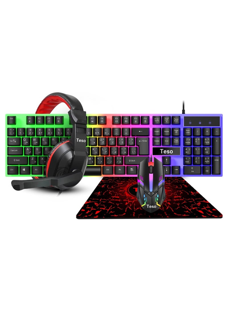 Teso Gaming Bundle 4 in 1 with RGB Light, Gaming Keyboard and Mouse, Gaming Headset, Mouse Pad  - Image 1