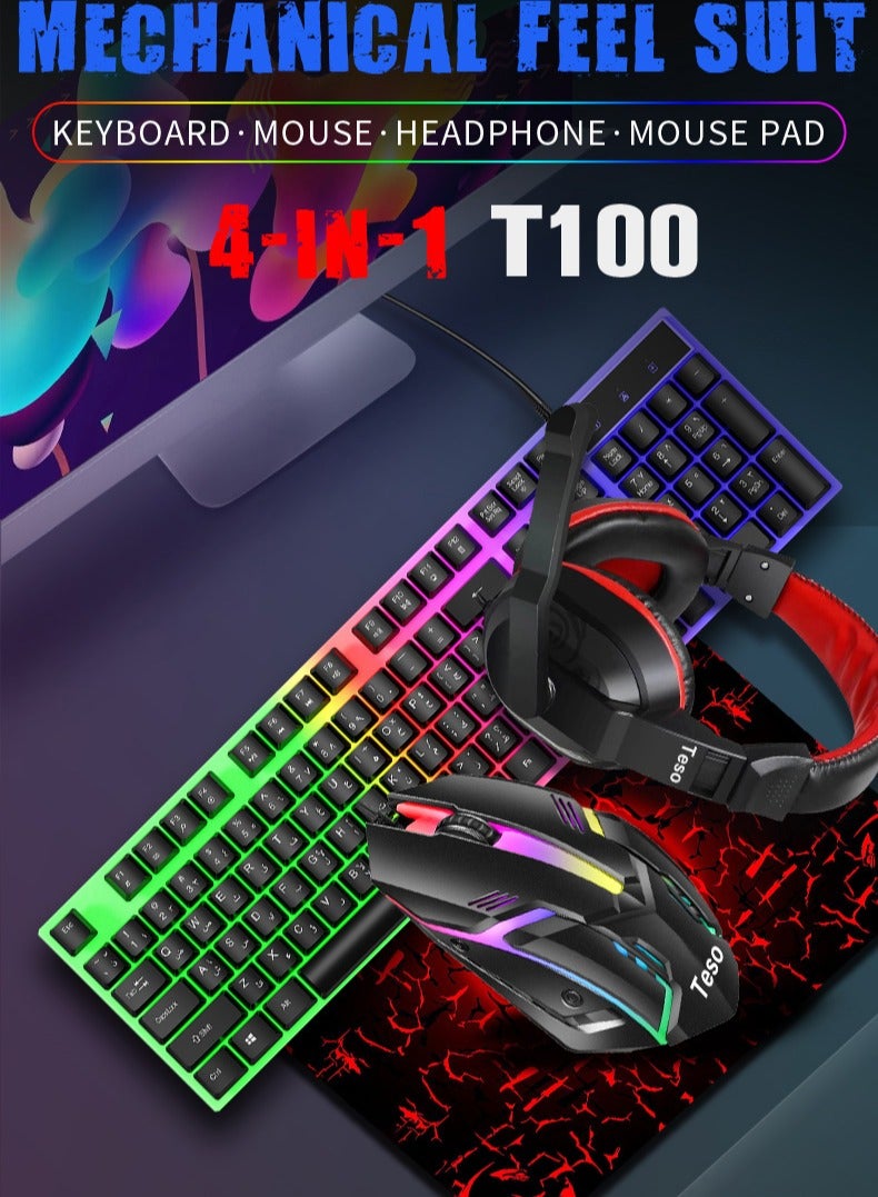 مجموعة ألعاب 4 في 1 مع إضاءة RGB ولوحة مفاتيح وماوس للألعاب وسماعة رأس للألعاب ولوحة ماوس