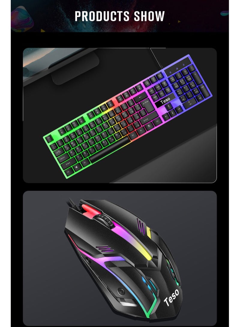 مجموعة ألعاب 4 في 1 مع إضاءة RGB ولوحة مفاتيح وماوس للألعاب وسماعة رأس للألعاب ولوحة ماوس