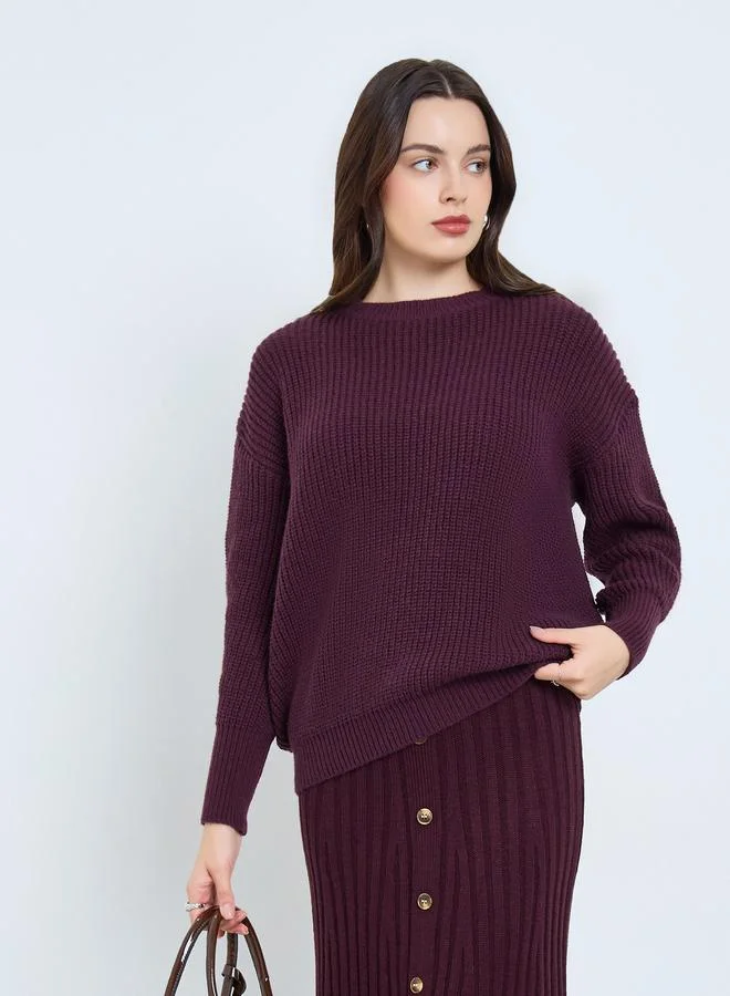 Burgundy Ribbed Knit Sweater
