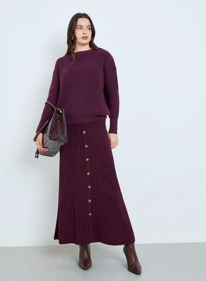 Styli Burgundy Ribbed Knit Sweater
