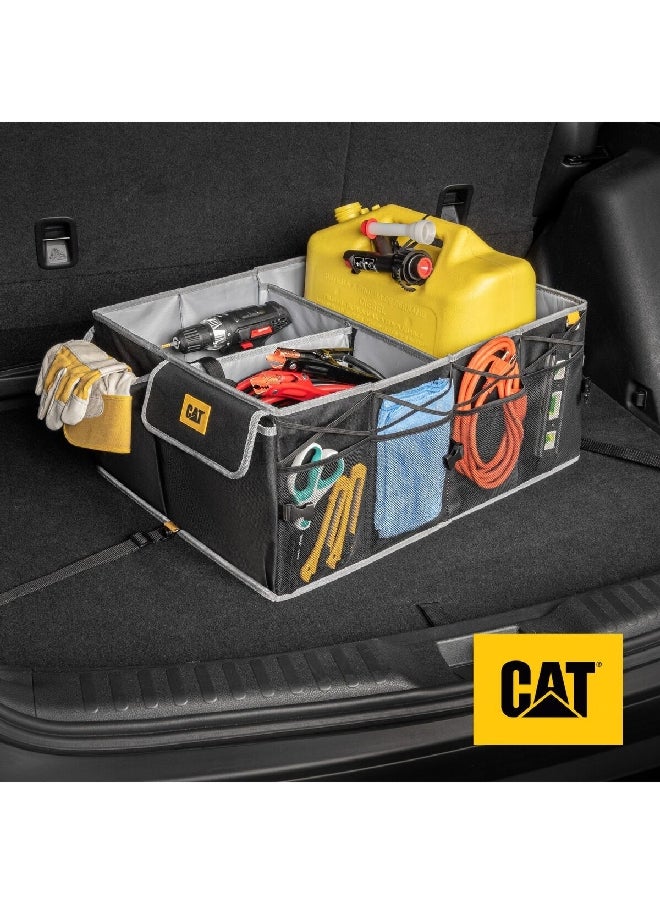 CAT - Large Compartments Zipper Closure Foldable Car Trunk Organizer with Carrying Handle Black 31.87 x 15.24 x 40.64 cm CATO-301 - Image 1