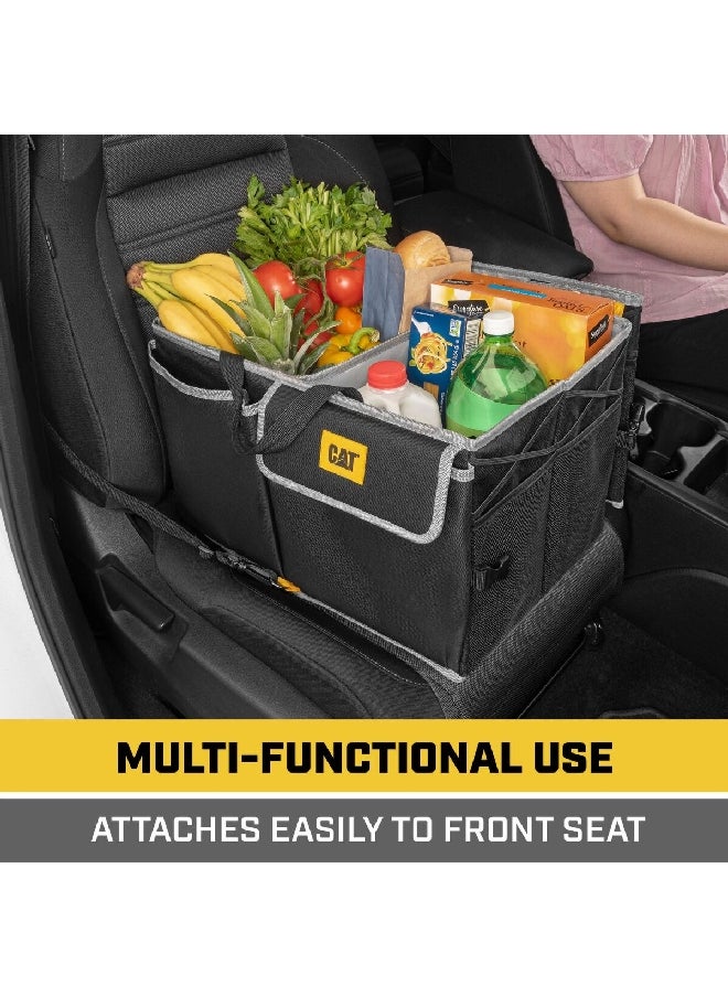 CAT - Large Compartments Zipper Closure Foldable Car Trunk Organizer with Carrying Handle Black 31.87 x 15.24 x 40.64 cm CATO-301 - Image 1