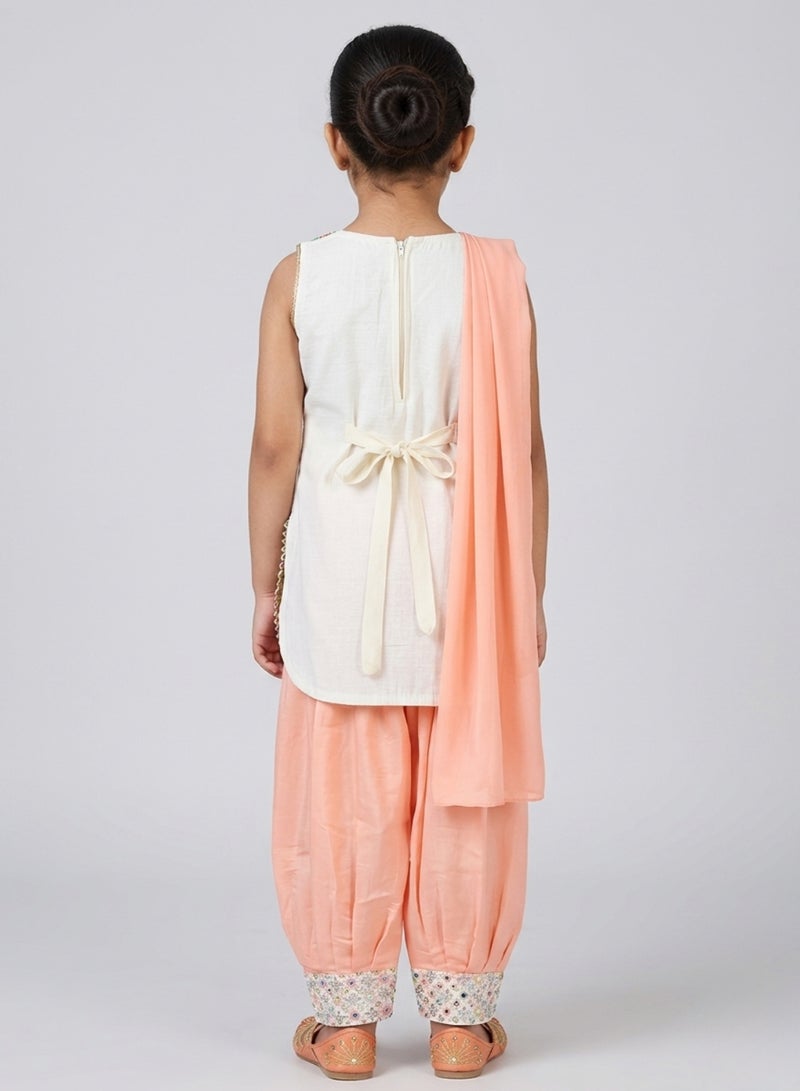 babyqlo Girls Peach Sleeveless Ethnic Set - Image 2