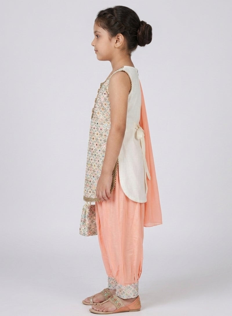 babyqlo Girls Peach Sleeveless Ethnic Set - Image 4
