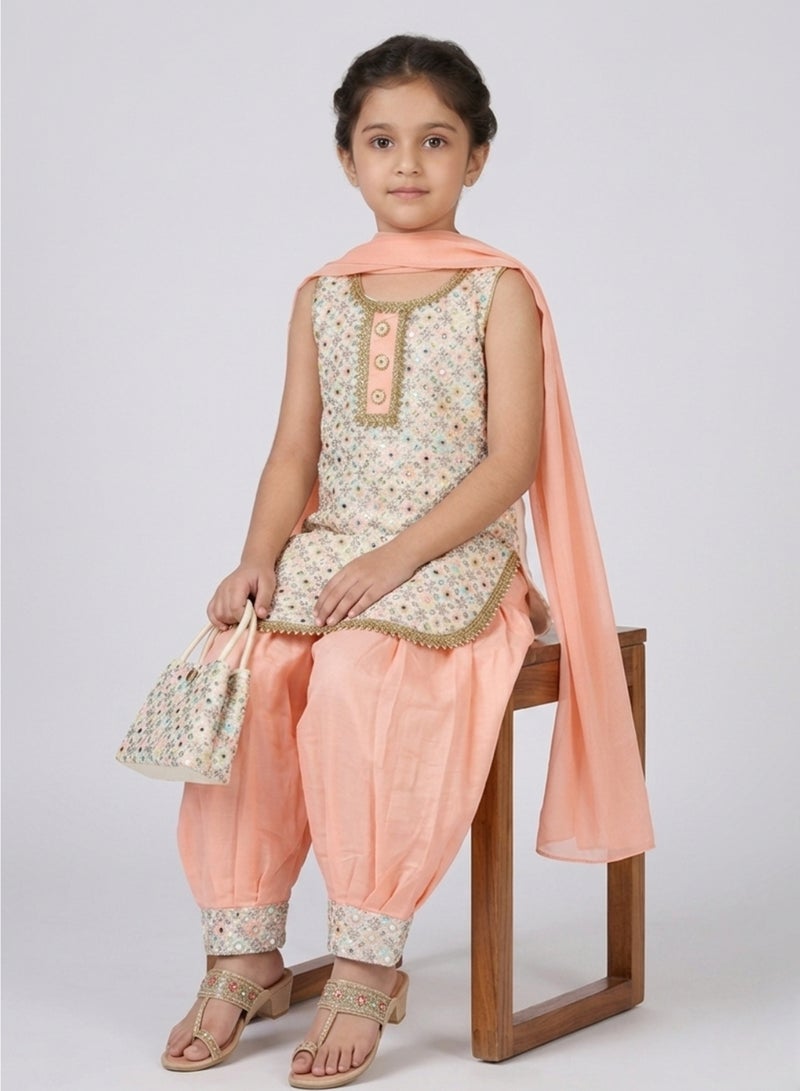babyqlo Girls Peach Sleeveless Ethnic Set - Image 5