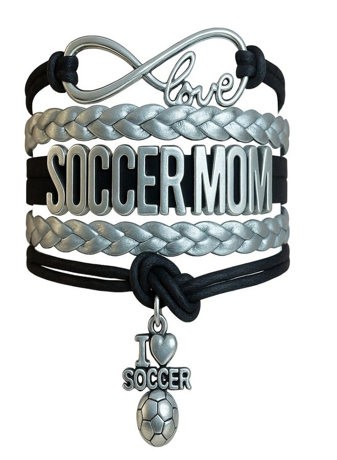 Infinity Collection Soccer Mom Bracelet - Black and Silver Adjustable Infinity Love Charm Wrap with I Love Soccer Pendant - Gift for Proud Soccer Moms - Image 1