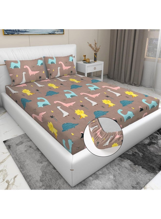 RD TREND ملاءة سرير مطاطية مقاومة للماء، حجم كوين 78x60x8 بوصة، مع 2 غطاء وسادة مقاوم للماء 18x28 بوصة، قابلة للغسل، مقاومة للتجاعيد متعددة الديناصورات - Image 1