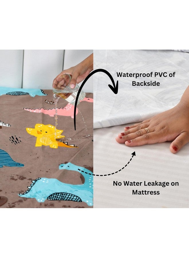 RD TREND ملاءة سرير مطاطية مقاومة للماء، حجم كوين 78x60x8 بوصة، مع 2 غطاء وسادة مقاوم للماء 18x28 بوصة، قابلة للغسل، مقاومة للتجاعيد متعددة الديناصورات - Image 4