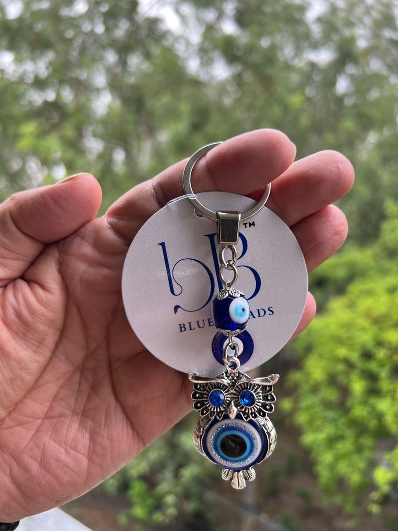 BLUE BEADS Evil Eye Wall Hanging with Keychain, Blue Glass Nazar Protection Charm for Home, Car and Office, Good Luck Vastu Decor, 2-in-1 Pack (keychain combo) - Image 3