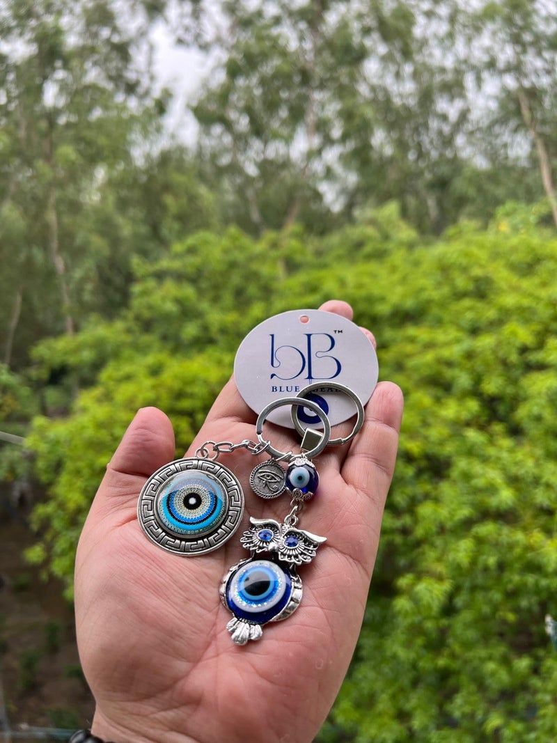 BLUE BEADS Evil Eye Wall Hanging with Keychain, Blue Glass Nazar Protection Charm for Home, Car and Office, Good Luck Vastu Decor, 2-in-1 Pack (keychain combo) - Image 5