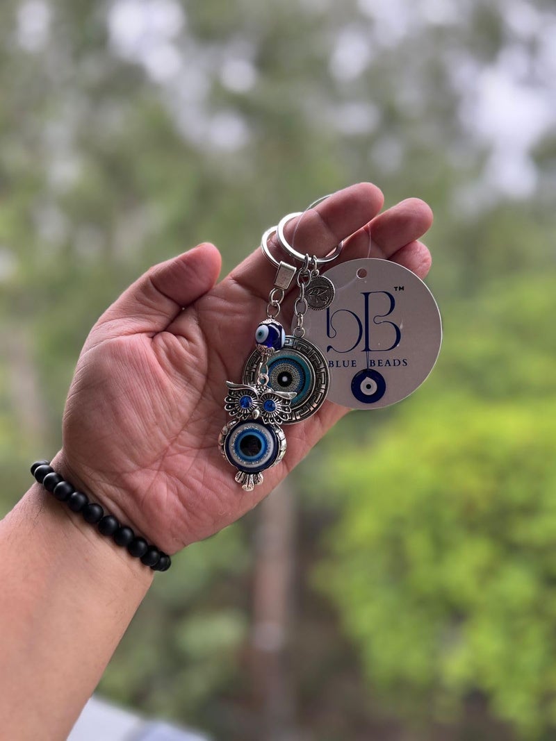 BLUE BEADS Evil Eye Wall Hanging with Keychain, Blue Glass Nazar Protection Charm for Home, Car and Office, Good Luck Vastu Decor, 2-in-1 Pack (keychain combo) - Image 4