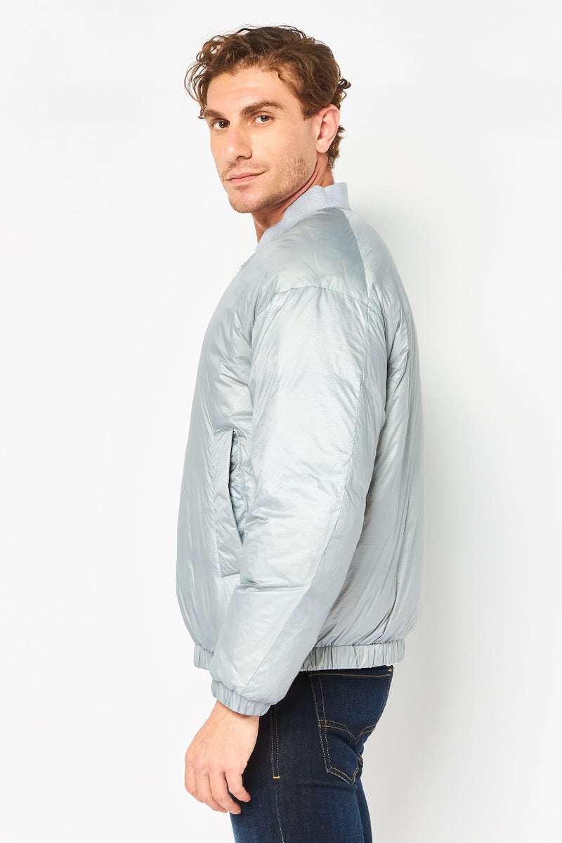 Selected Homme Men Oversize Micro Check Bomber Jacket, Metallic Grey - Image 2