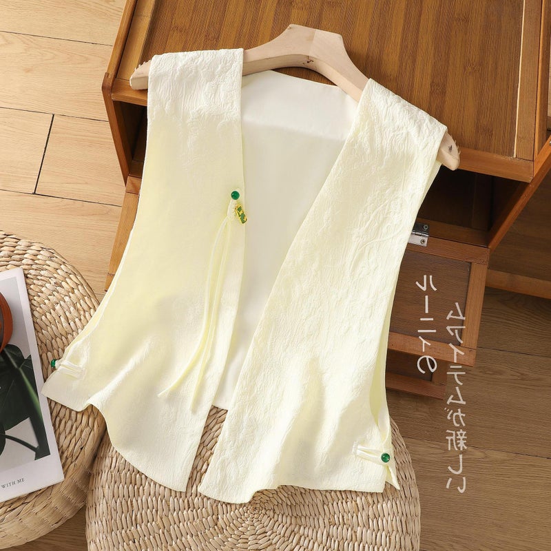 Chinoiserie Women'S Chinoiserie Vest With Buckle Vest 2024 Spring New Versatile Shawl With Vest - Image 2