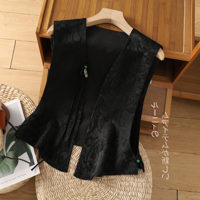 Chinoiserie Women'S Chinoiserie Vest With Buckle Vest 2024 Spring New Versatile Shawl With Vest - Image 3