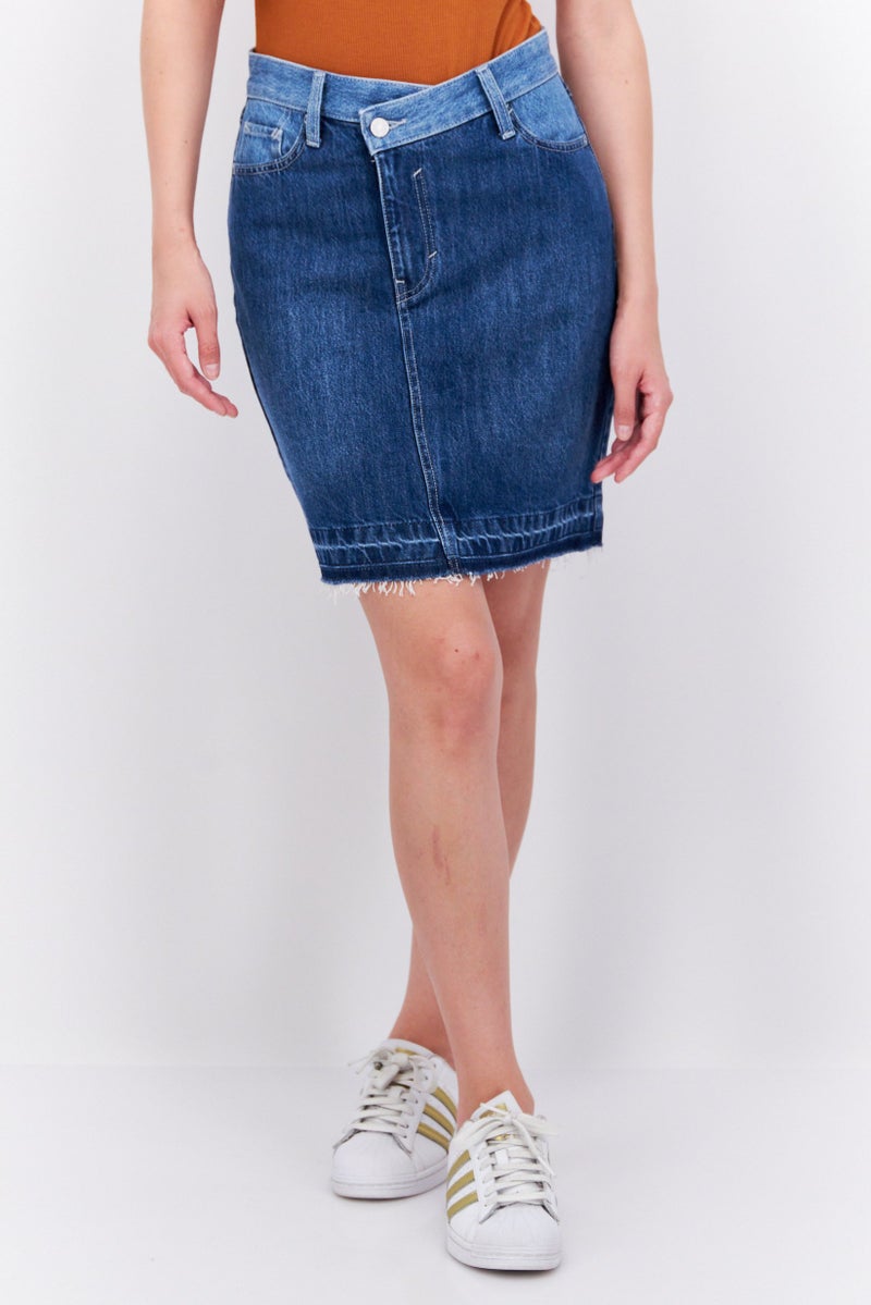 ESPRIT Women Solid Denim Mini Skirt, Wash Blue - Image 1