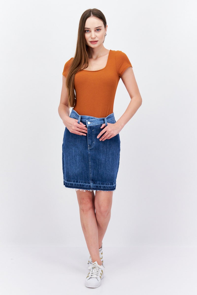 ESPRIT Women Solid Denim Mini Skirt, Wash Blue - Image 4