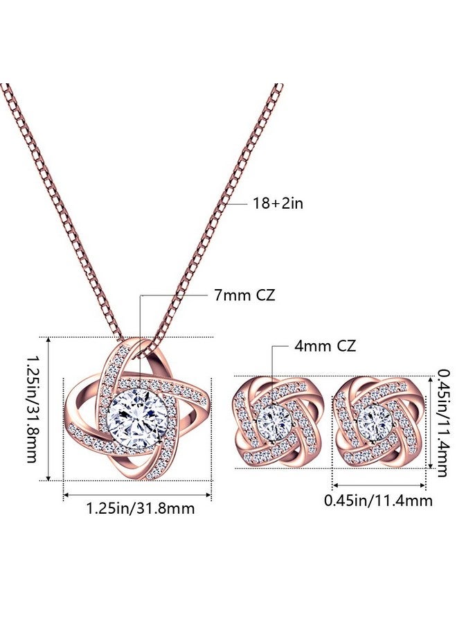 AMYJANE Crystal Jewelry Set For Women - Elegant Rose Gold Jewelry Set For Wedding Bridal Crystal Cubic Zirconia Love Knot Pendant Necklace Earrings For Party Prom Valentine'S Day Fashion Jewelry Set - Image 4
