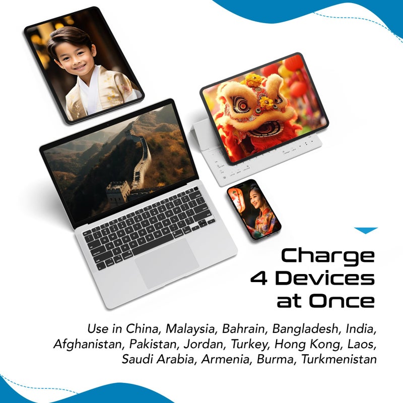 Ceptics مجموعة محولات الطاقة للسفر من Ceptics الصين وماليزيا، 20 واط PD وQC، USB مزدوج آمن وUSB-C 3.1A-2 مخرج الولايات المتحدة - مدمجة - للاستخدام في هونغ كونغ، الكويت، سنغافورة، العراق - تشمل ملحقات نوع G وI وC SWadAPt - Image 4