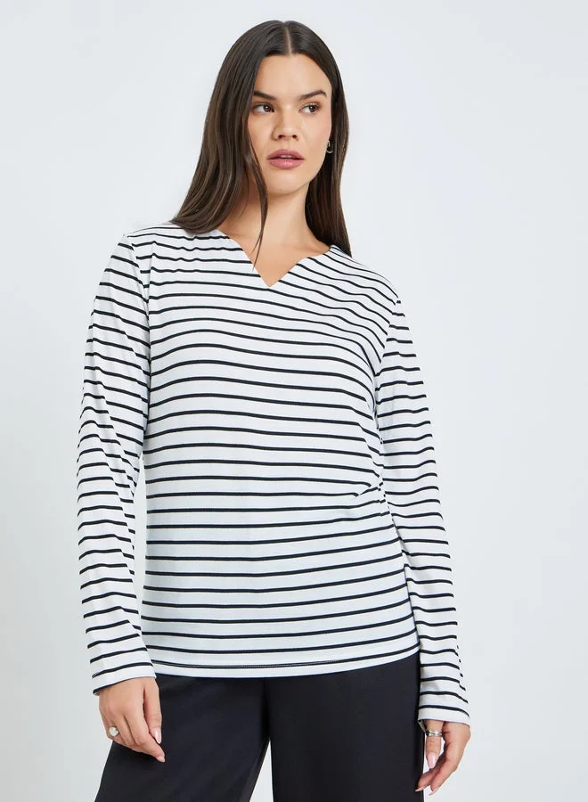 Take Two Striped V-Neck Long Sleeve Top