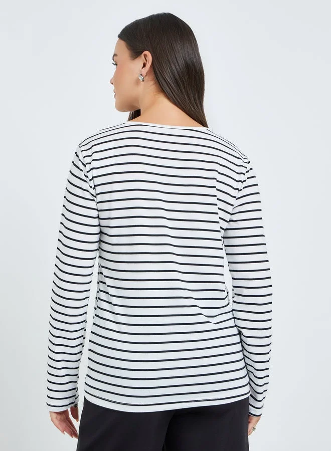 Take Two  Striped V-Neck Long Sleeve Top for Women | Best Price UAE